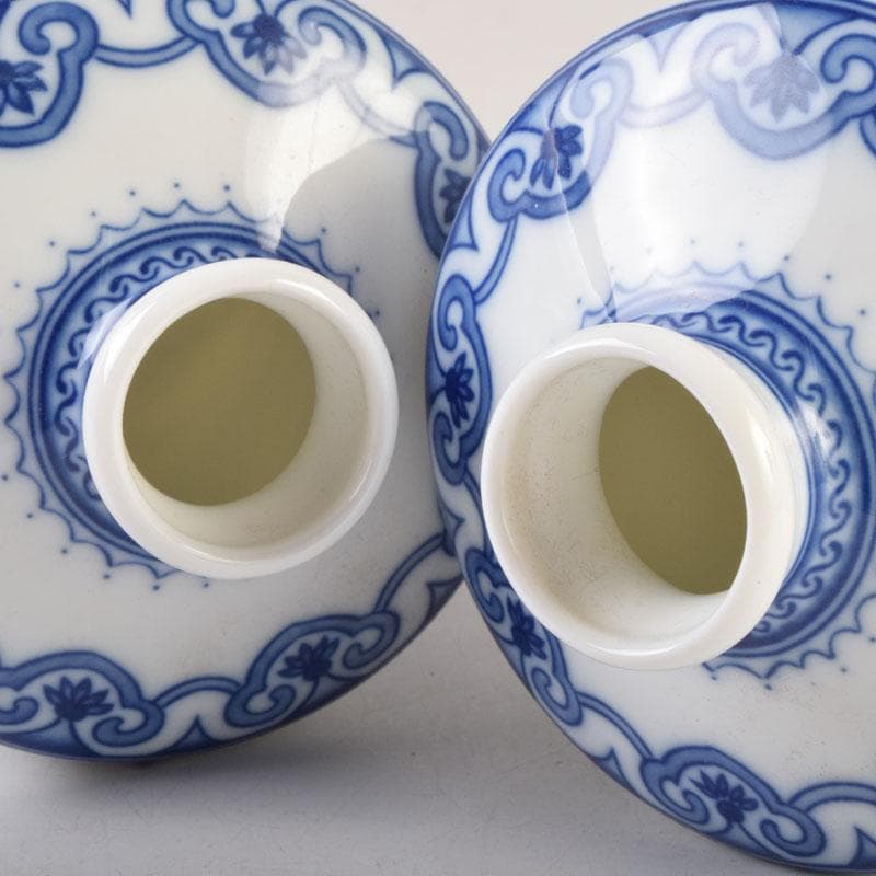 中国　青花　雲龍鳳凰文瓶　花瓶　唐木台付　一双　箱付　V　9066A