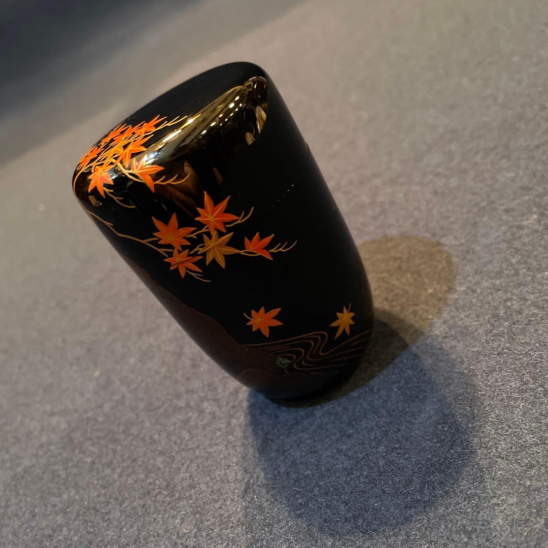 【竹内 幸斎】(造)『紅葉蒔絵の細棗』共箱　※美品 茶道具「棗」