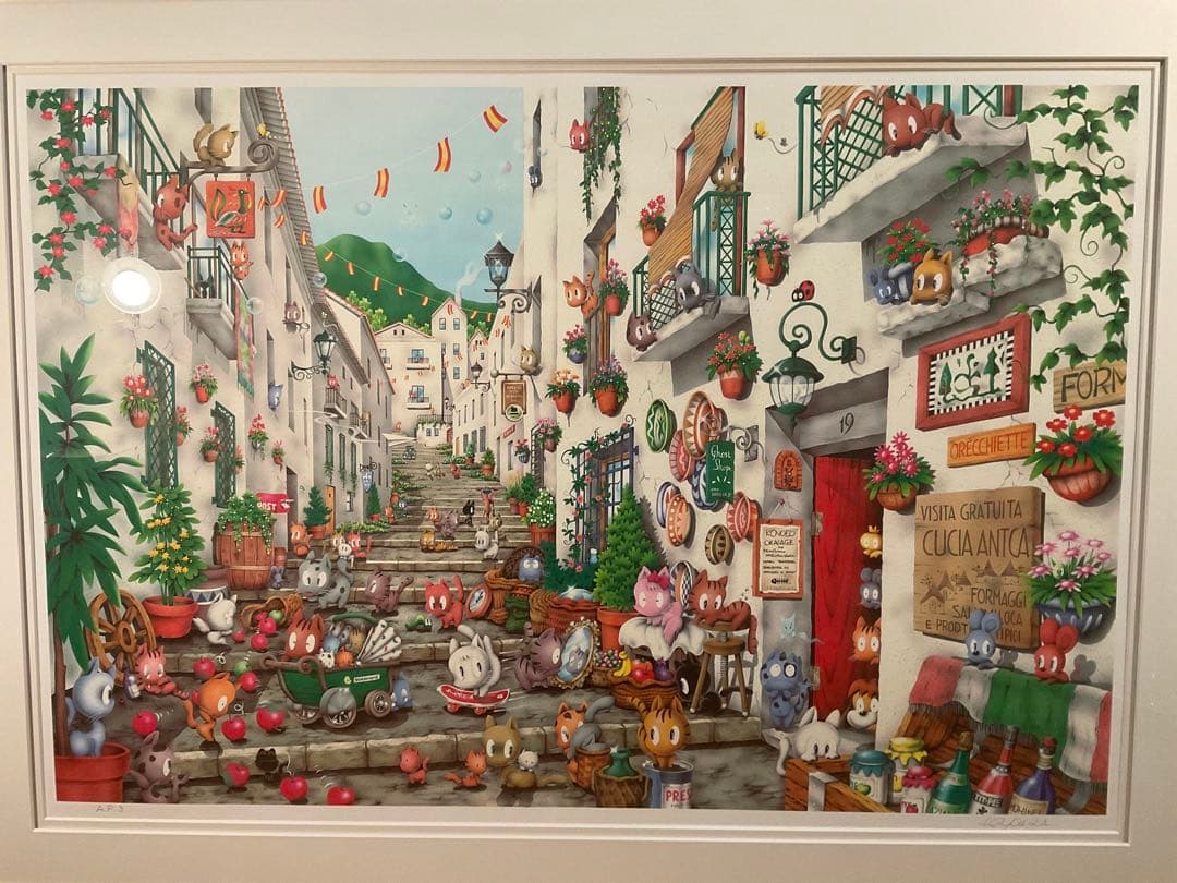 芳岡ひでき　「エスパーニャ・キャッツ」　リトグラフ　直筆サイン・エディション有り