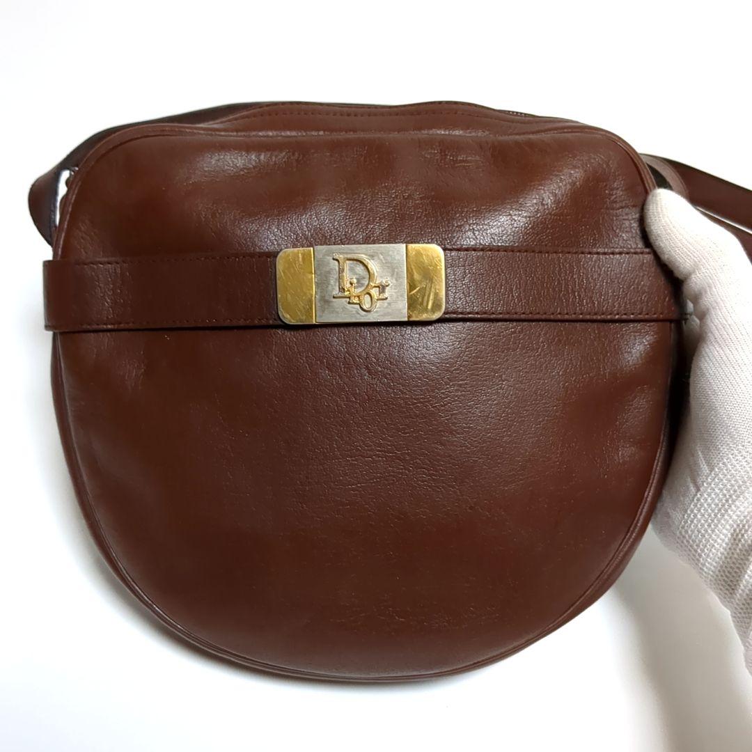 ✨クリスチャンディオール✨ショルダーバッグ ロゴ金具 レザー ブラウン