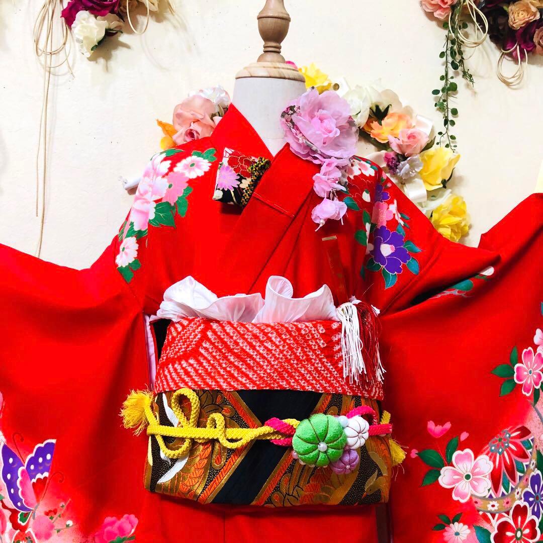 七五三七歳未使用着物‼️人気赤地暈し⭐︎手毬花々煌びやか際立つ⭐︎安心フルセット逸品