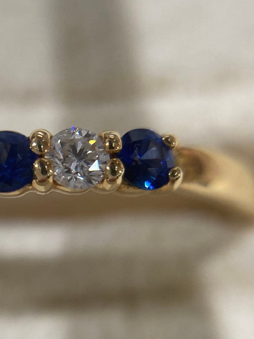 【新品未使用】K18 サファイア ダイヤモンド リング 5石
