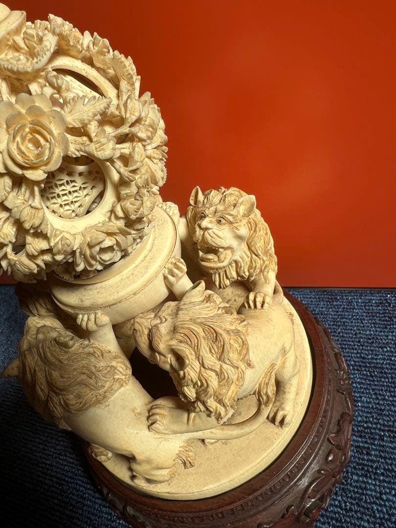 1081 中国美術　多層球　彫刻　約全長70cm 　猴　天球儀　置物