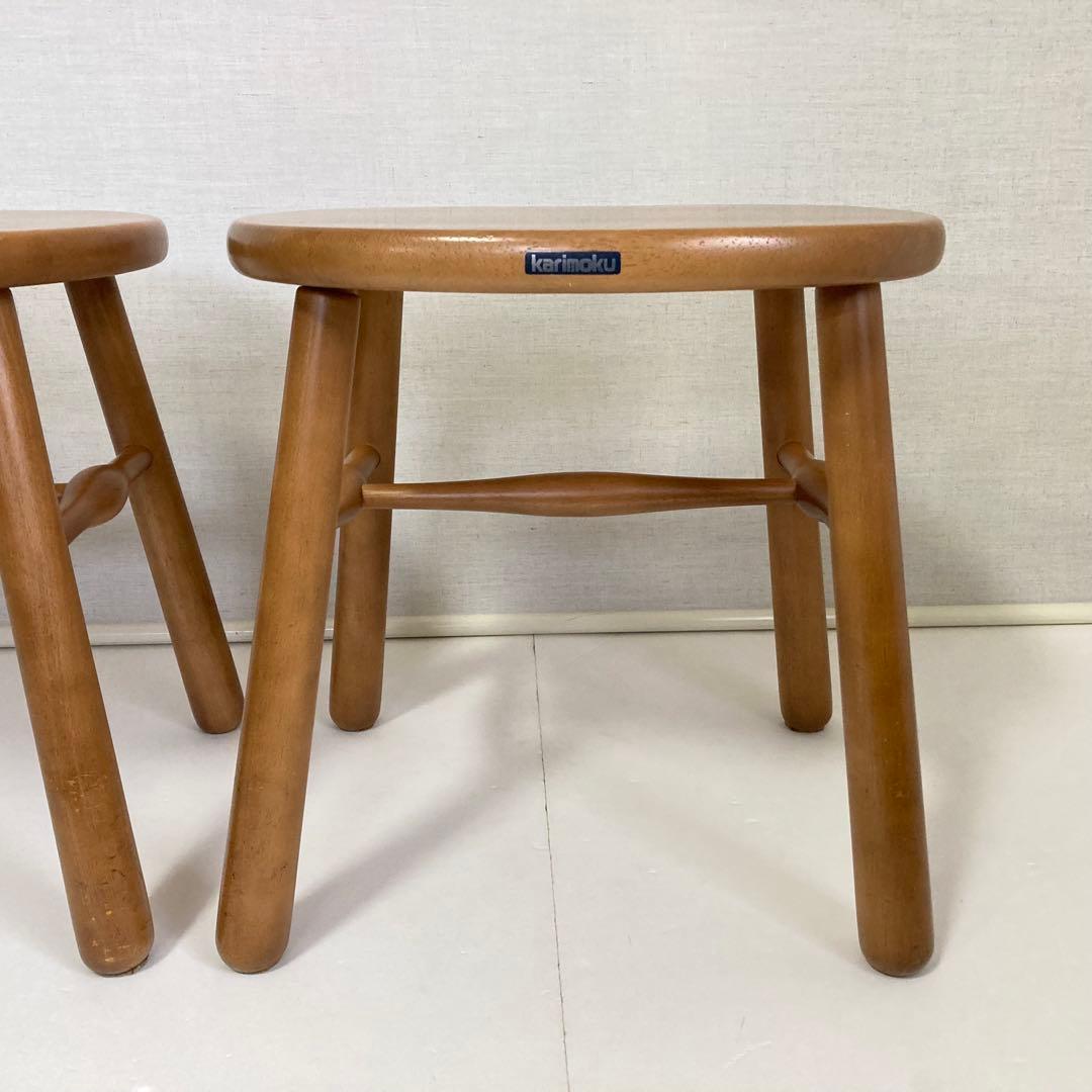 カリモク スツール チェア 椅子 置物台 ナチュラル 2脚 木製 家具 レトロ