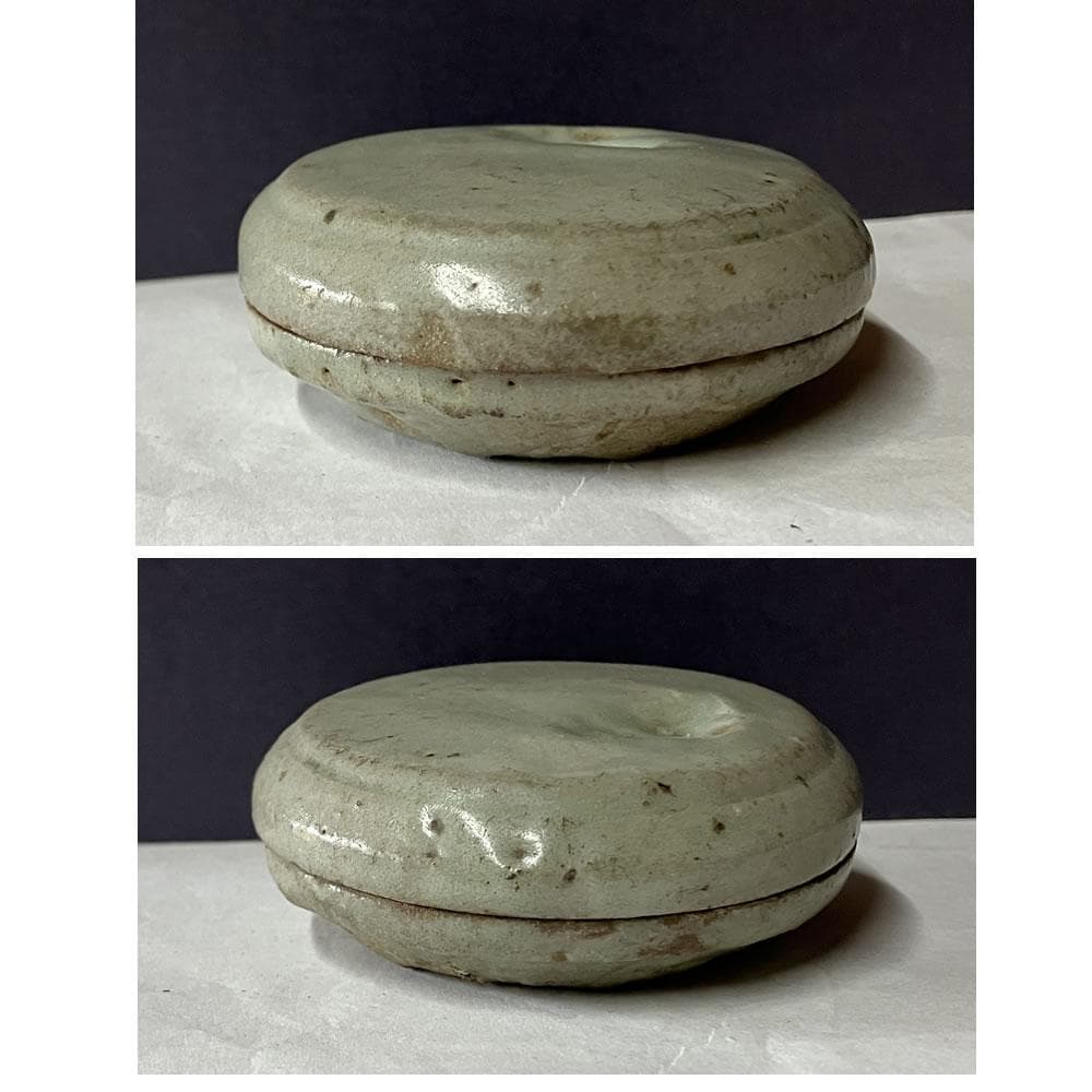 p033 李朝 青磁 香合 木箱入り 時代 茶道具