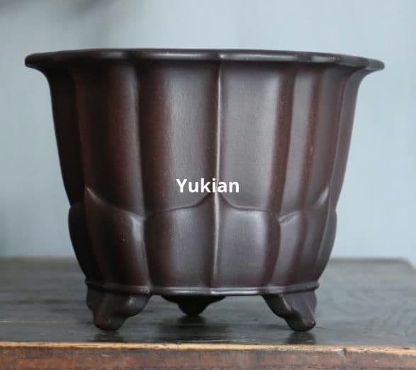 蓮華菱花三足高円盆 紫砂の鉢 盆栽鉢 植木鉢 小品盆栽鉢 大品盆栽鉢