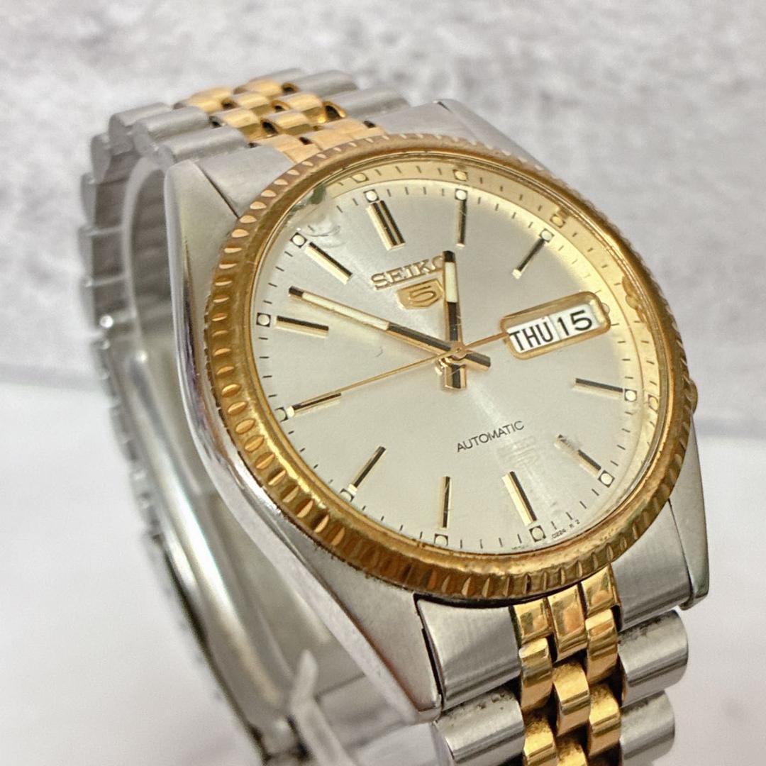 SEIKO5 7S26 セイコーファイブ 腕時計 自動巻き デイデイト ゴールド