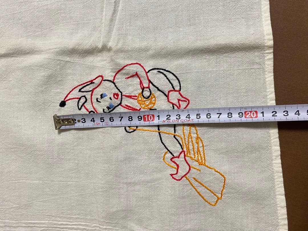 40s'50s'ビンテージデビル刺繍ナプキン、リネン生地 大判古着ファーマーズ