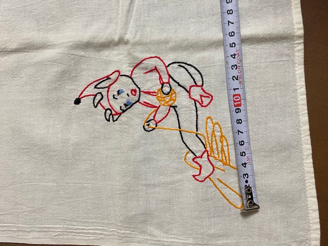 40s'50s'ビンテージデビル刺繍ナプキン、リネン生地 大判古着ファーマーズ