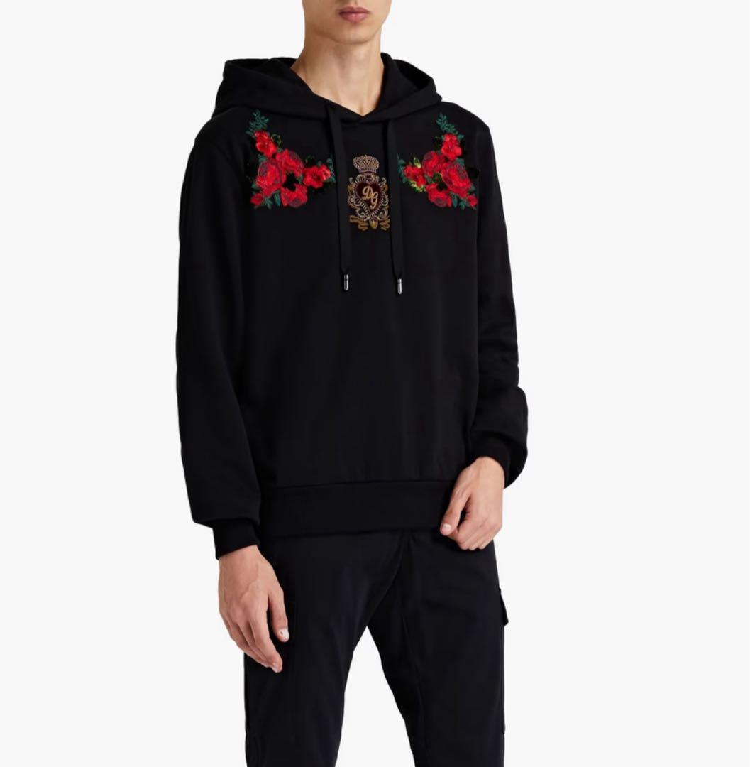 50サイズ✨DOLCE&GABBANA フローラル 薔薇 刺繍 パーカー 黒