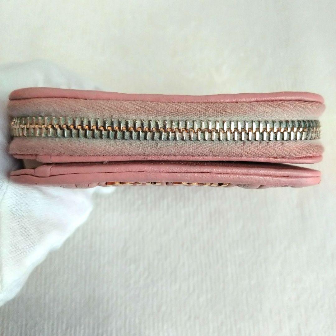 MIUMIU マテラッセ コンパクトウォレットゴールドロゴ ピンク