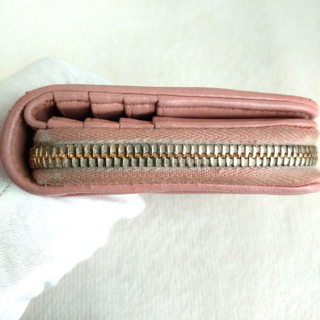 MIUMIU マテラッセ コンパクトウォレットゴールドロゴ ピンク