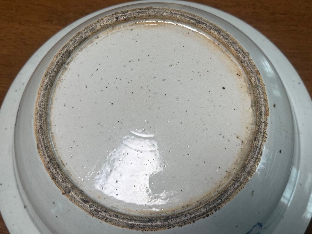 中国　清時代　染付纏枝蓮紋面盆　W36.7cm アンティーク　送料込み1111