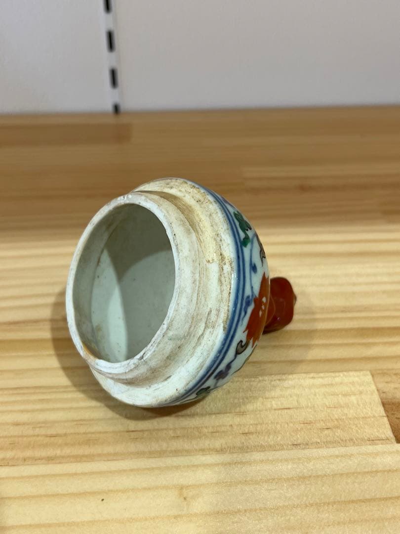 希少品【倉庫整理】古美術　明時代五彩龍鳳文瓢箪蓋瓶【大明宣徳年製】在銘 W-9