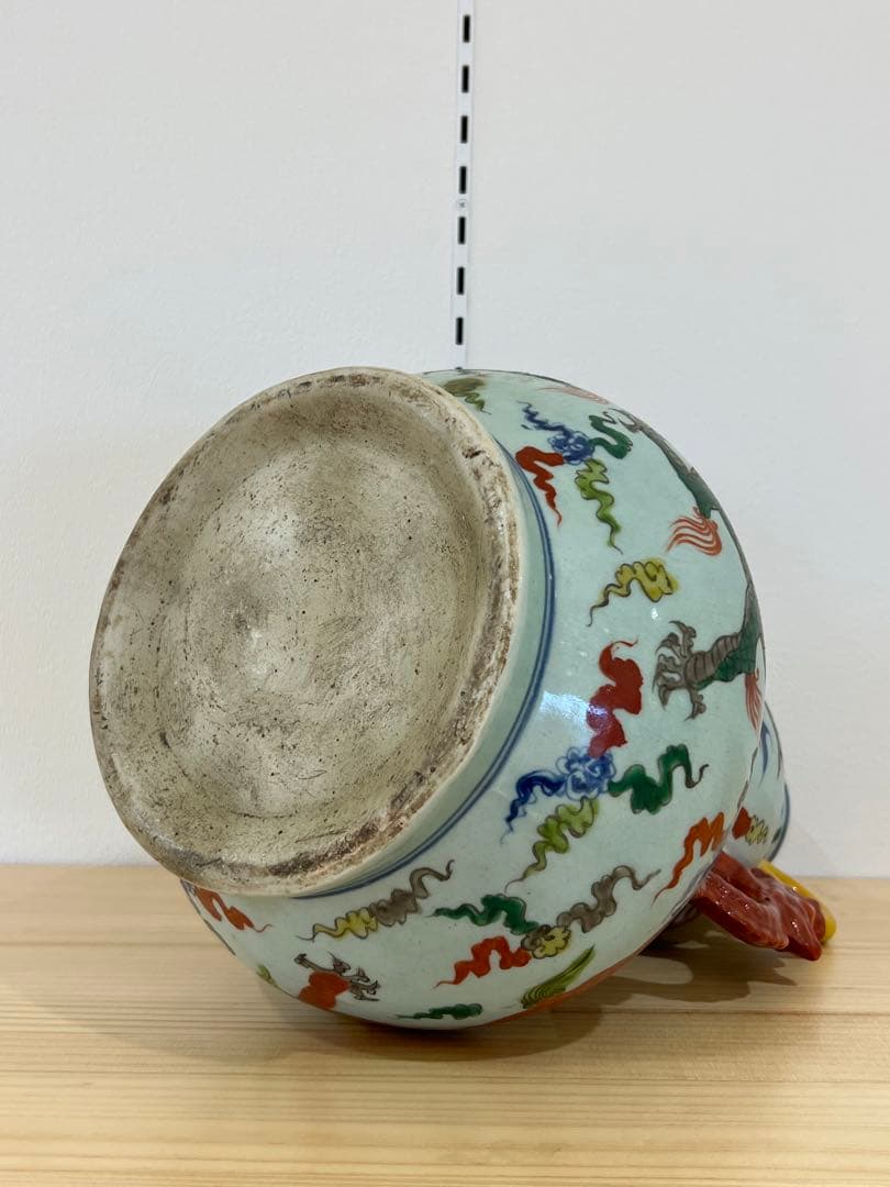 希少品【倉庫整理】古美術　明時代五彩龍鳳文瓢箪蓋瓶【大明宣徳年製】在銘 W-9