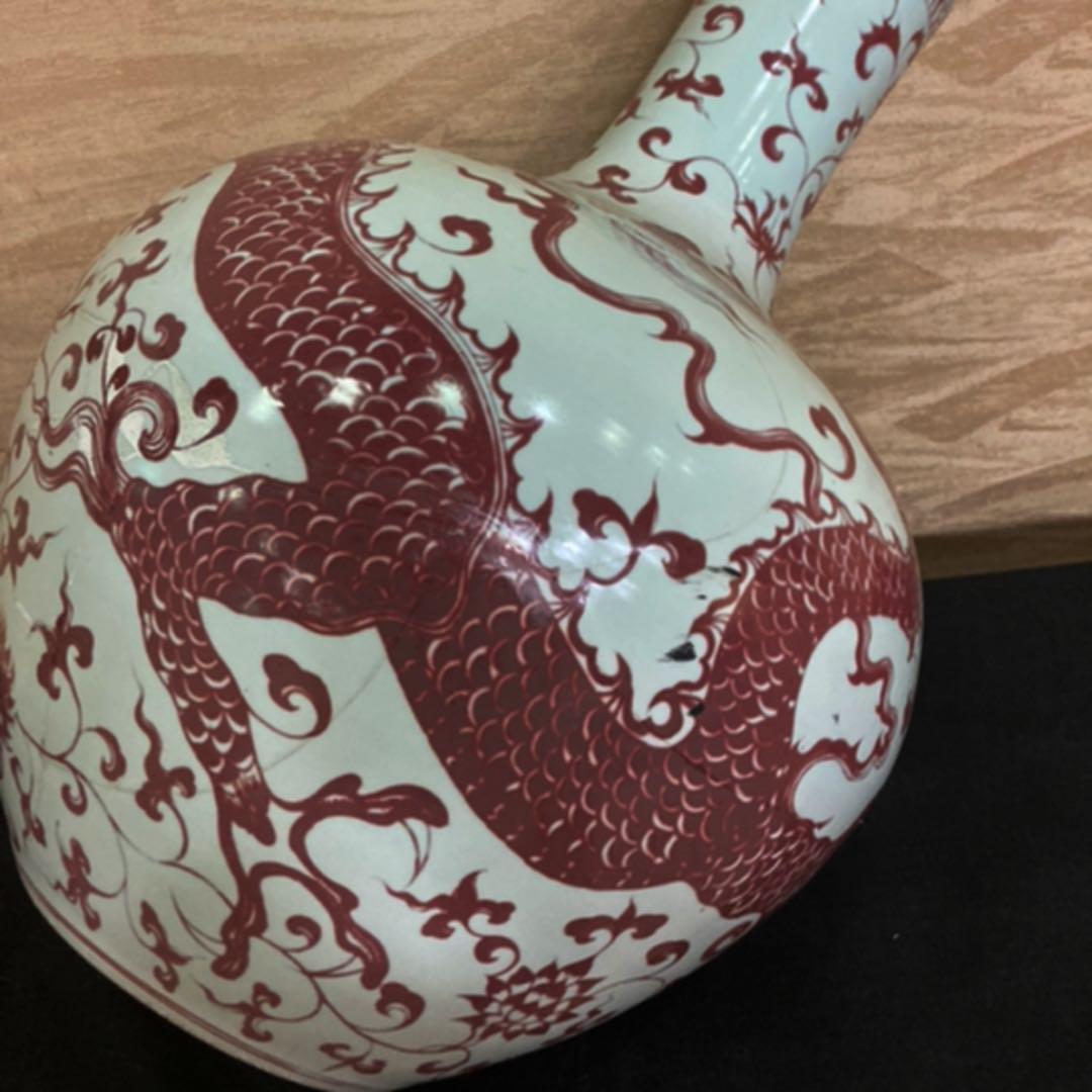 五爪献上龍　辰砂天球大花瓶　高さ75㎝