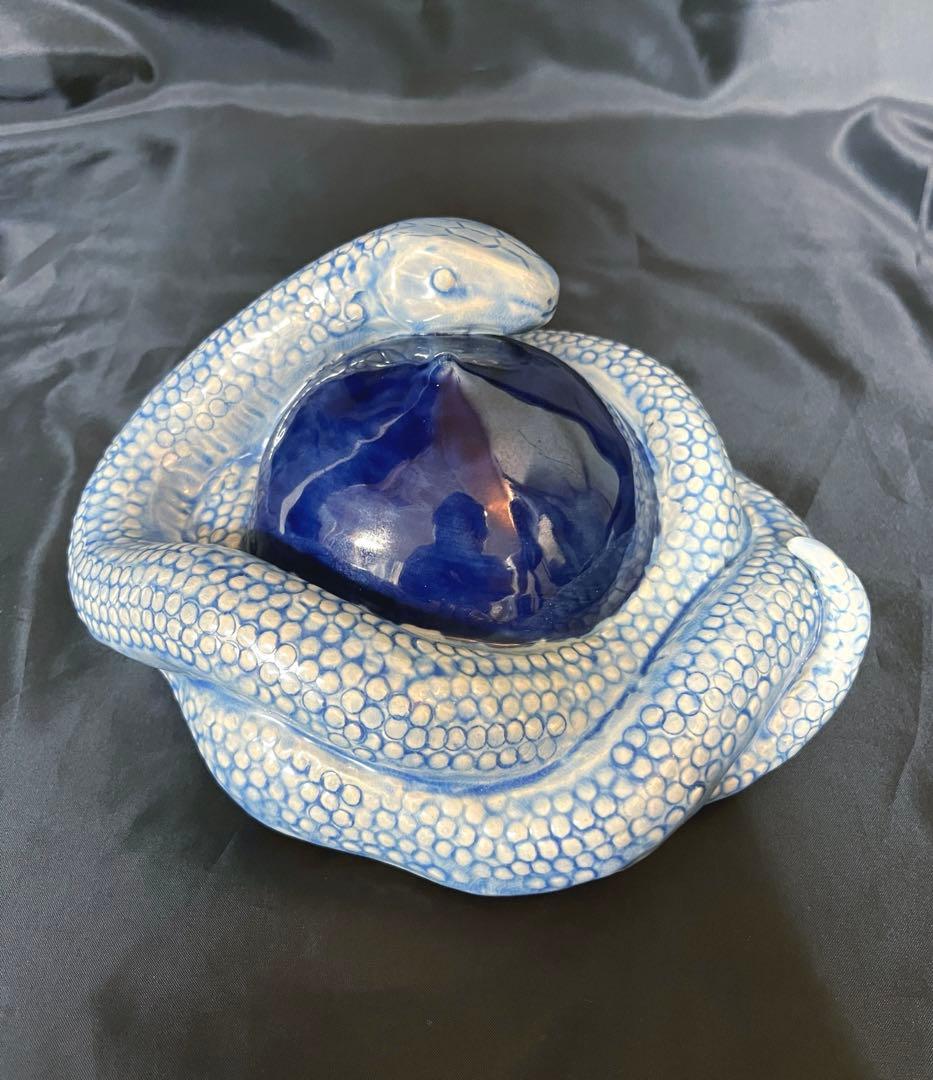 九谷焼 三代 徳田八十吉 干支置物 蛇 玉守蛇