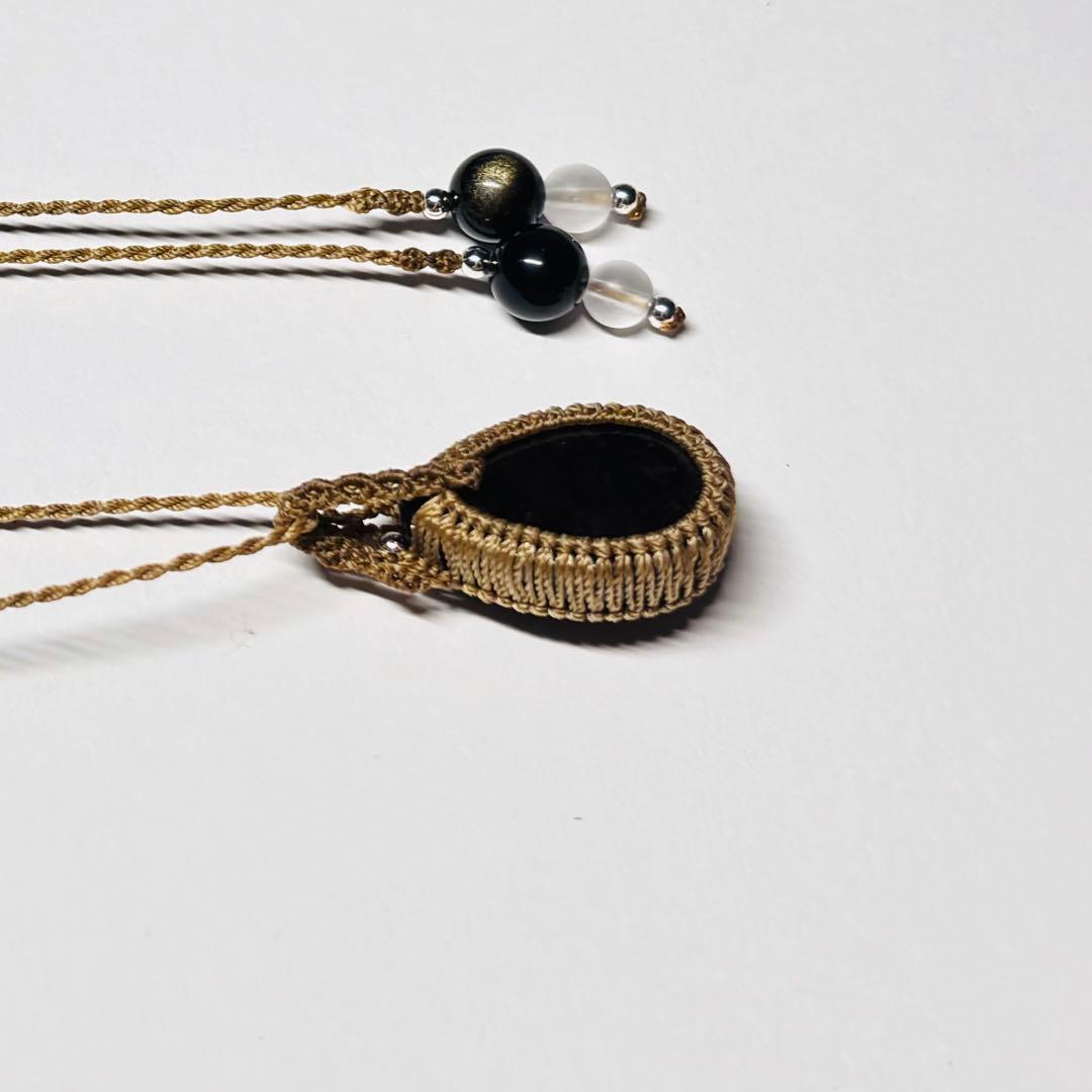 #2096 ♡ゴールドオブシディアン&フロスト水晶天然石♡マクラメネックレス
