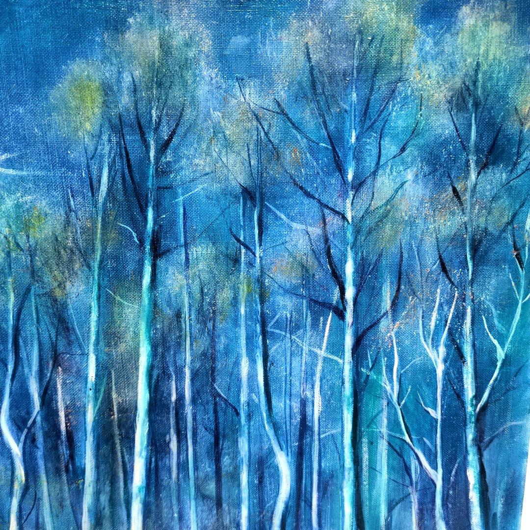 白樺の森　長野　油絵　Ｆ１０