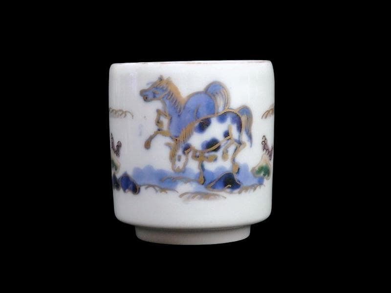 古伊万里　染錦　春駒の図　のぞき　猪口　A868AS-CYt