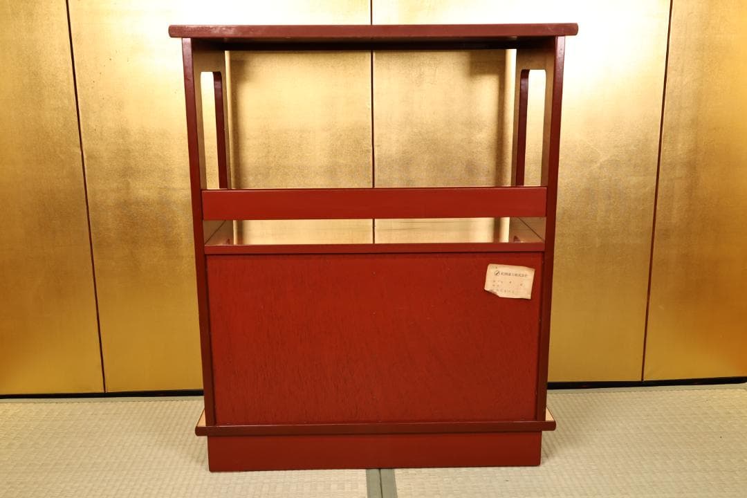 ユリ　時代漆器　松岡漆工　根来塗　朱塗　飾棚　茶棚　煎茶　BK056