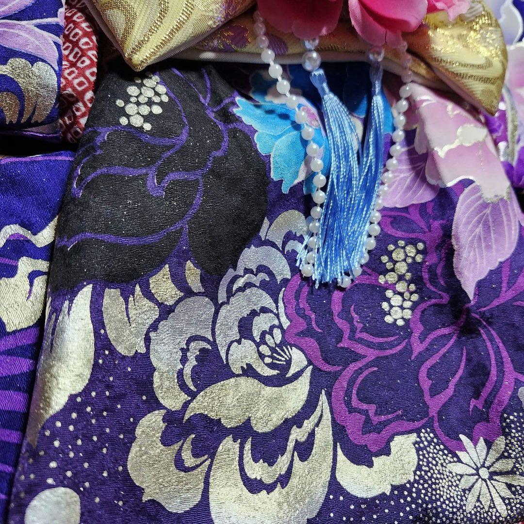 犬服　振り袖　引きずり　パープル&ブルー　ハンドメイド