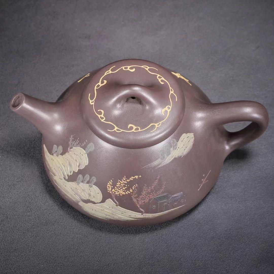 中国古美術・原鉱紫泥・山高水長紋紫砂壺・紫泥急須・茶壺・茶道具・希少珍品・賞物・