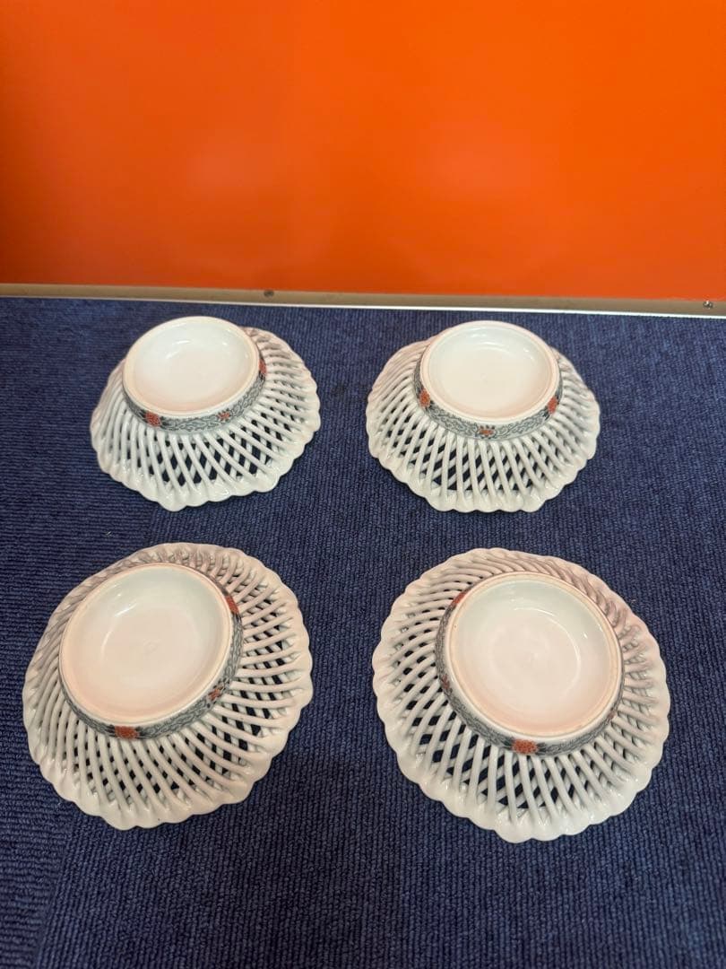 1601  希少　深川製磁 透かし皿 鳳凰文　菓子器  4客