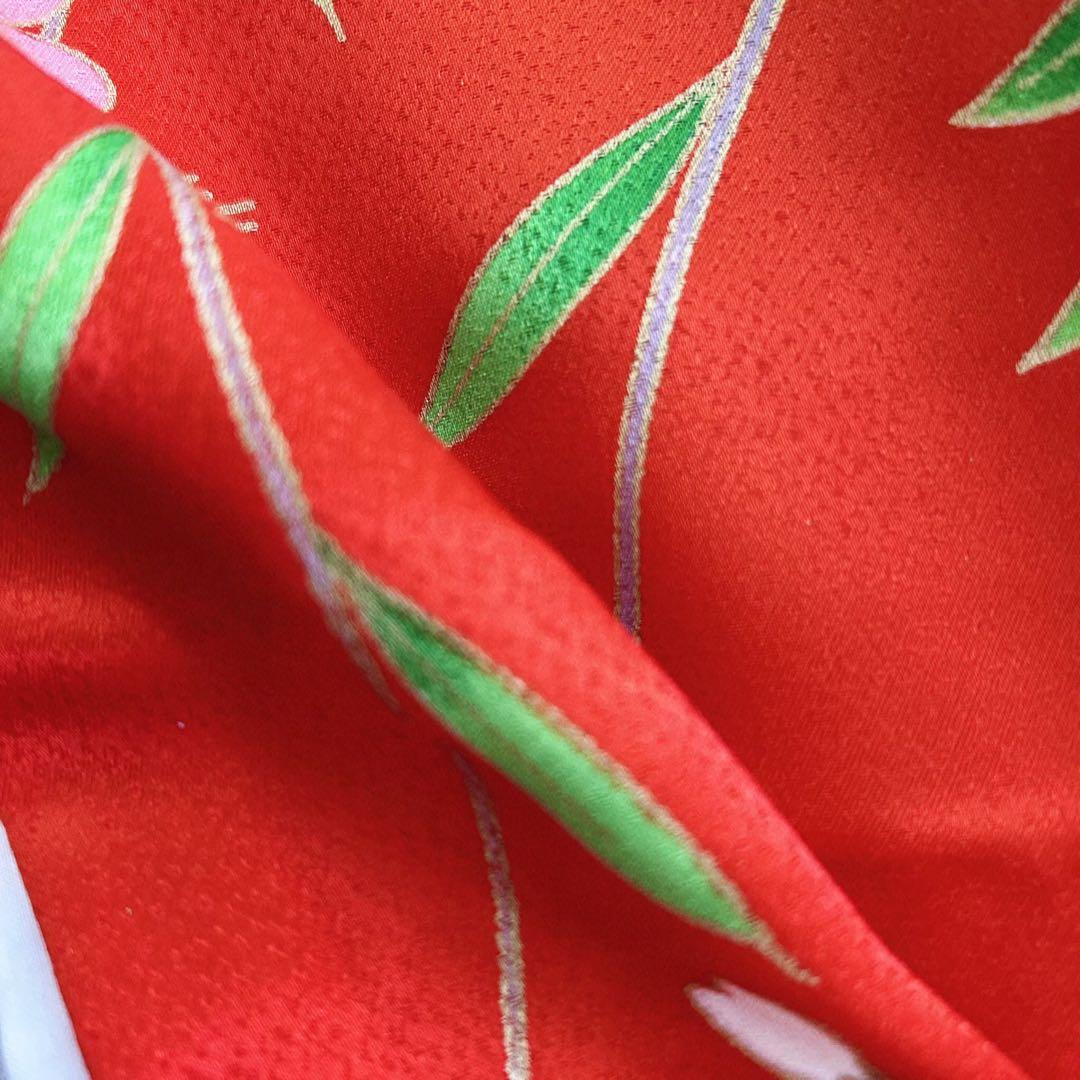 セット七五三 ７歳女の子 長着＆袖なし長襦袢＆帯＆小物　赤×黒　オシドリ　伊達衿