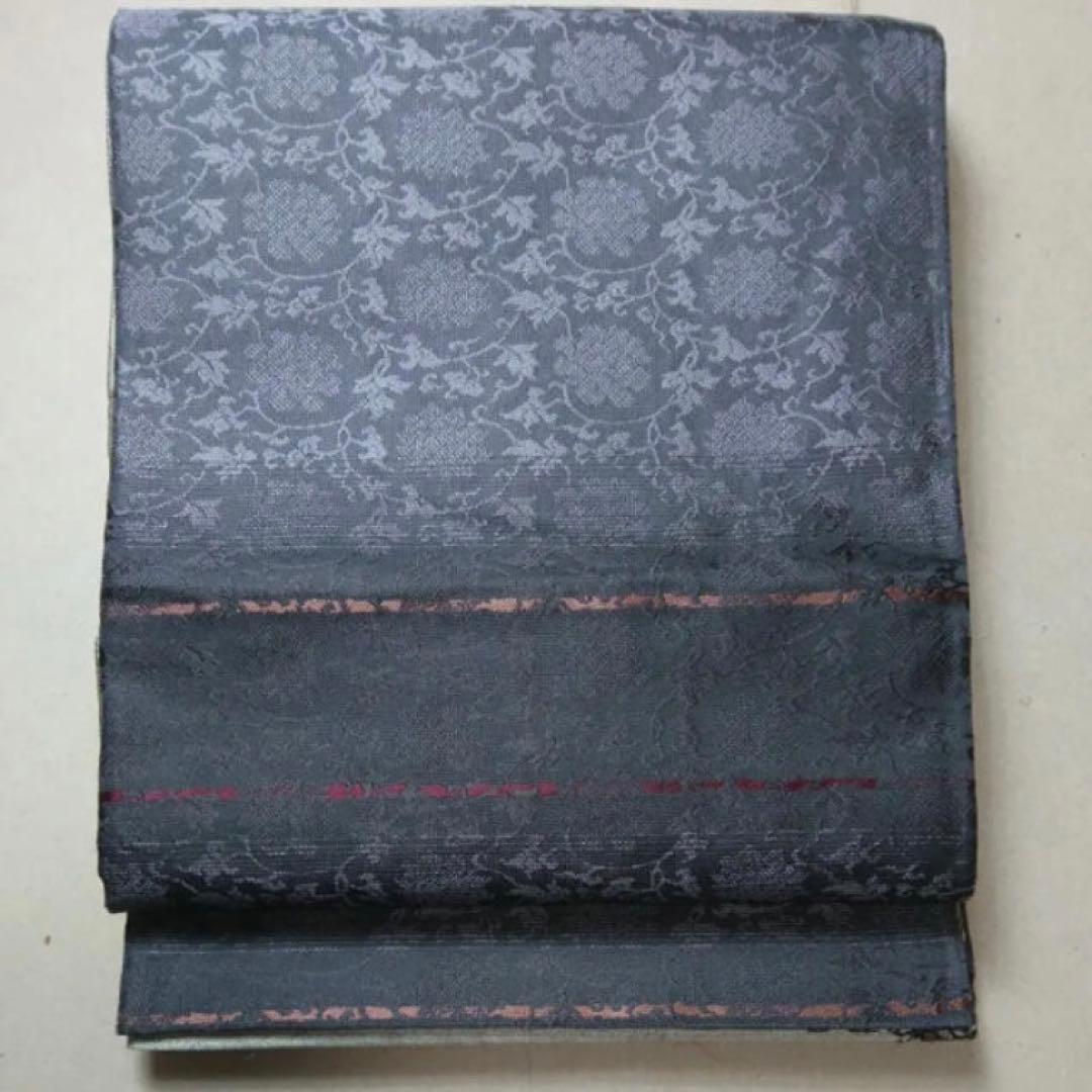 正絹 袋帯 昼夜帯 黄金ムガ蚕 ベージュ 暗い紫