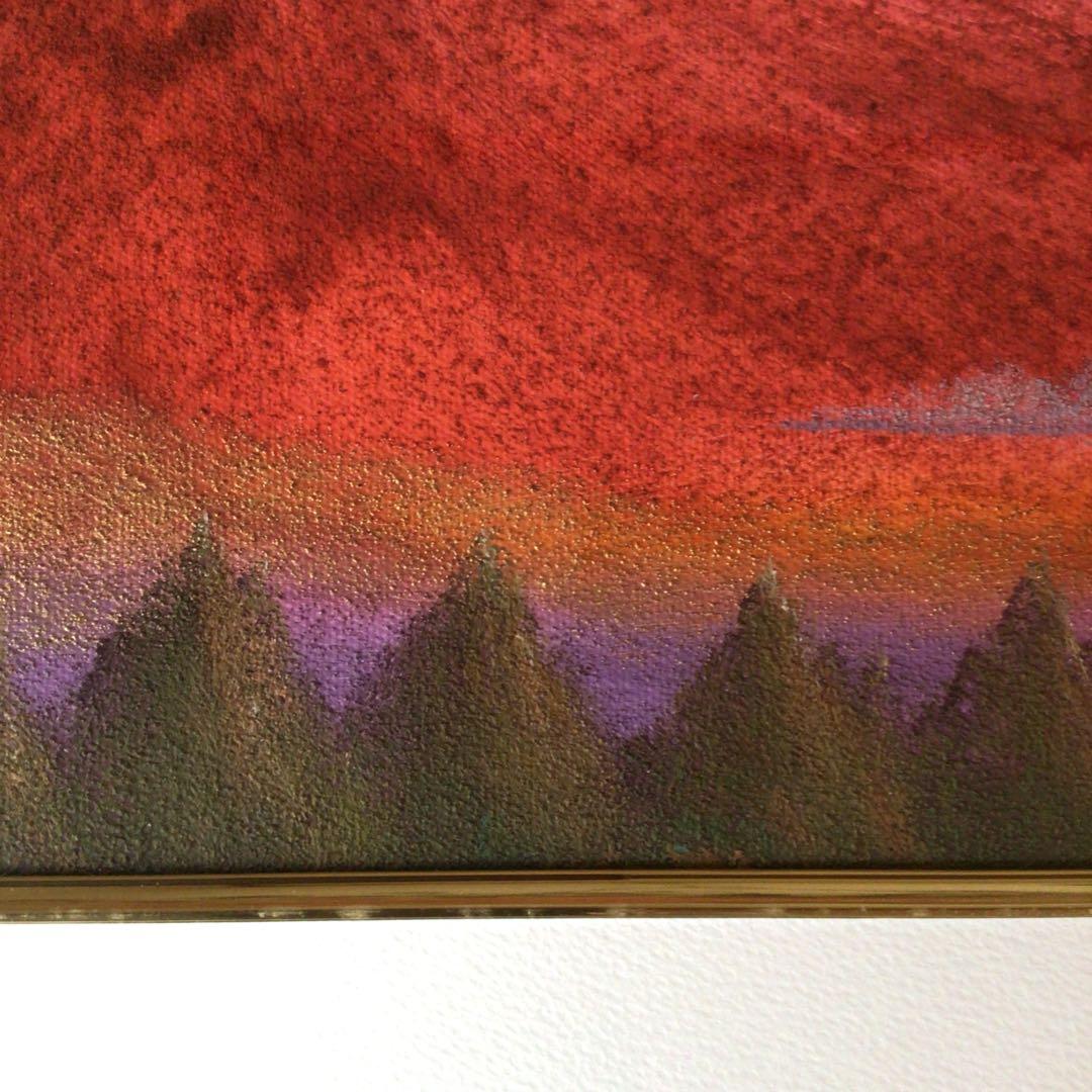 No5177 額装　油絵　流月真一　「赤富士」　Mt.FUJI 油彩画　送料無料