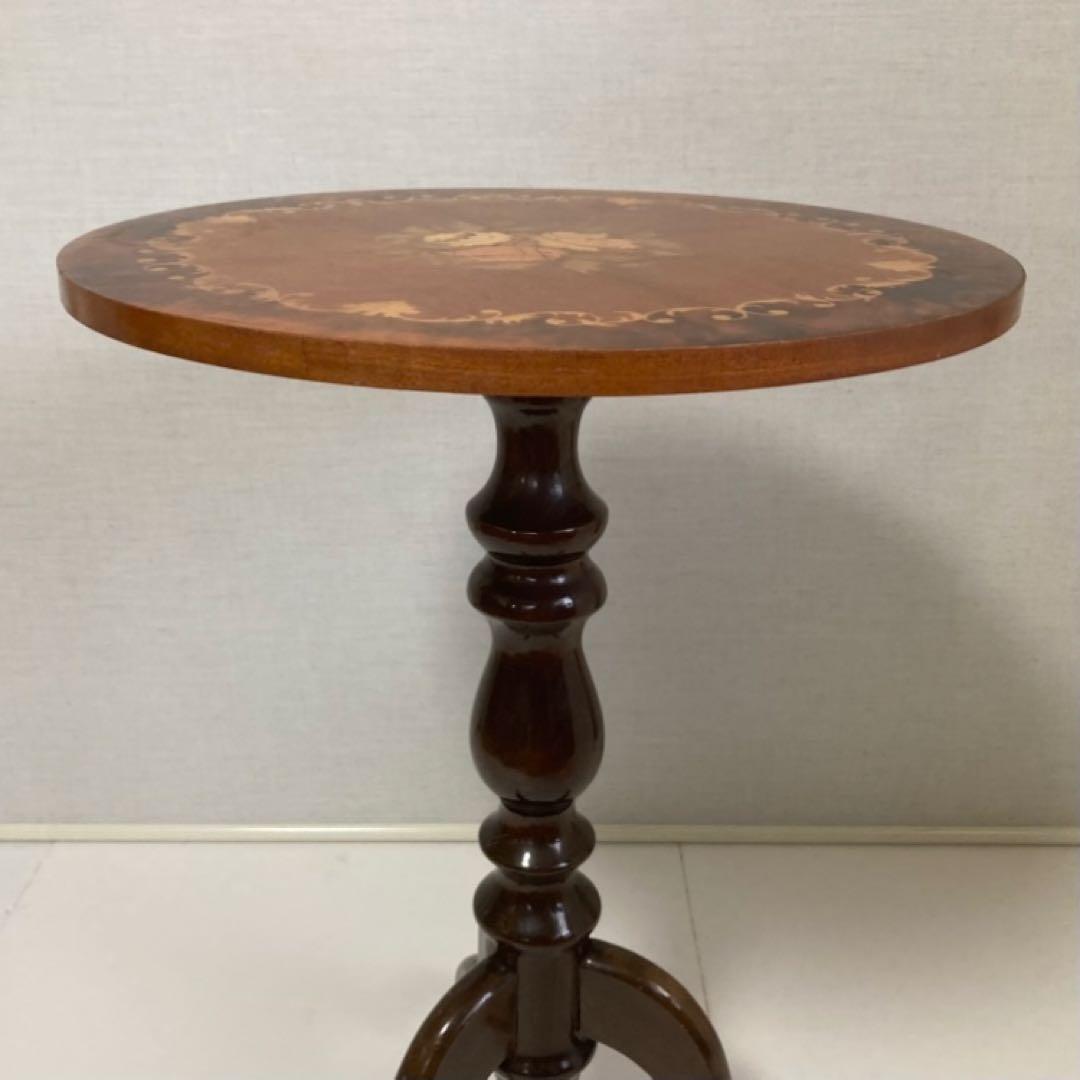 イタリア製 象嵌細工 コーヒーテーブル 丸テーブル サイドテーブル 木製 レトロ