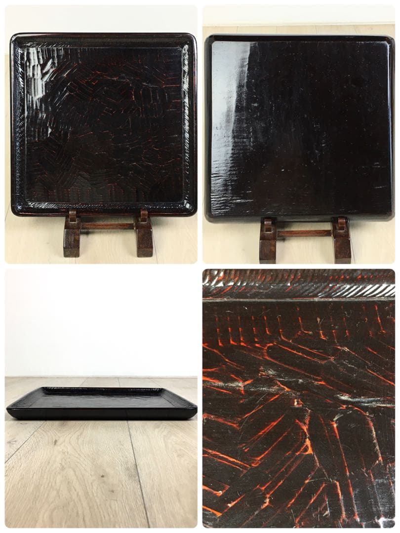 S368讃岐彫 四方盆 くり抜き盆 5客揃 懐石膳 茶懐石