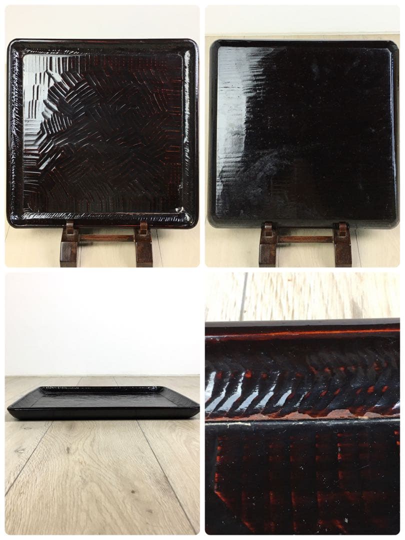 S368讃岐彫 四方盆 くり抜き盆 5客揃 懐石膳 茶懐石