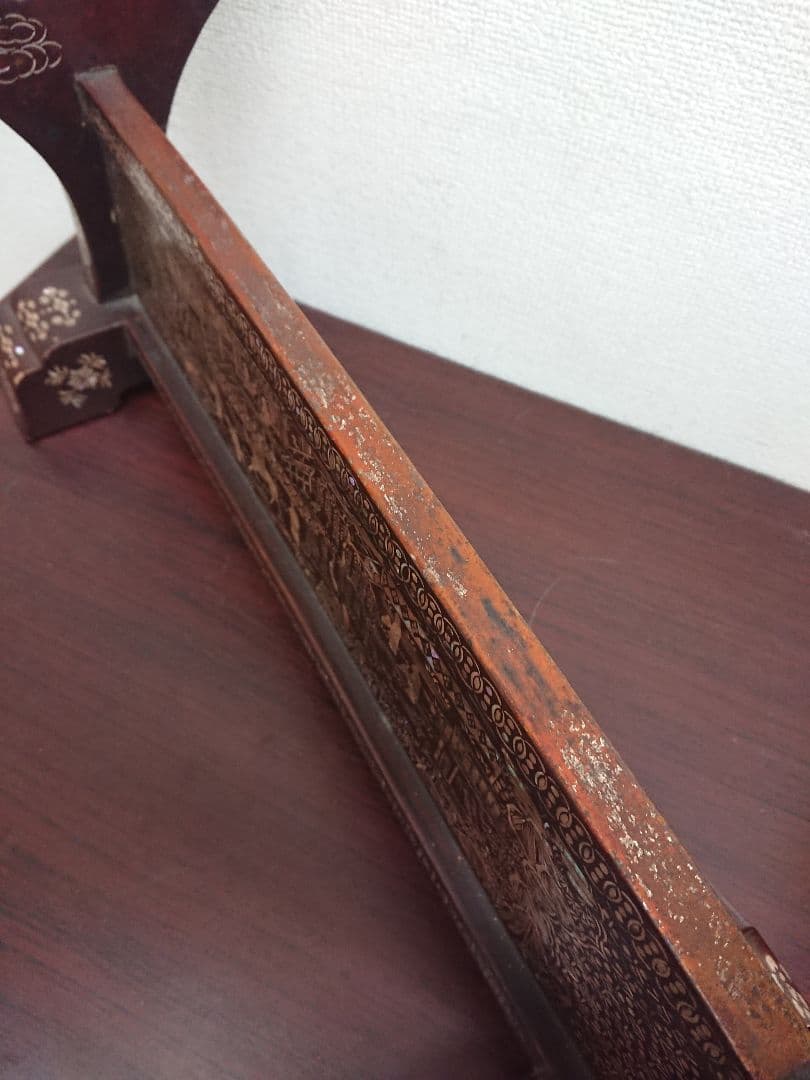 H1 螺鈿細工 両面 三段 刀掛 木製 武具 美術品 刀装具 伝統工芸品 古美術