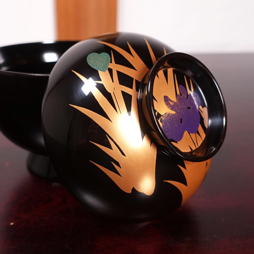 輪島塗 黒塗 あやめ蒔絵 吸物椀 5客 共箱 天然木製漆器