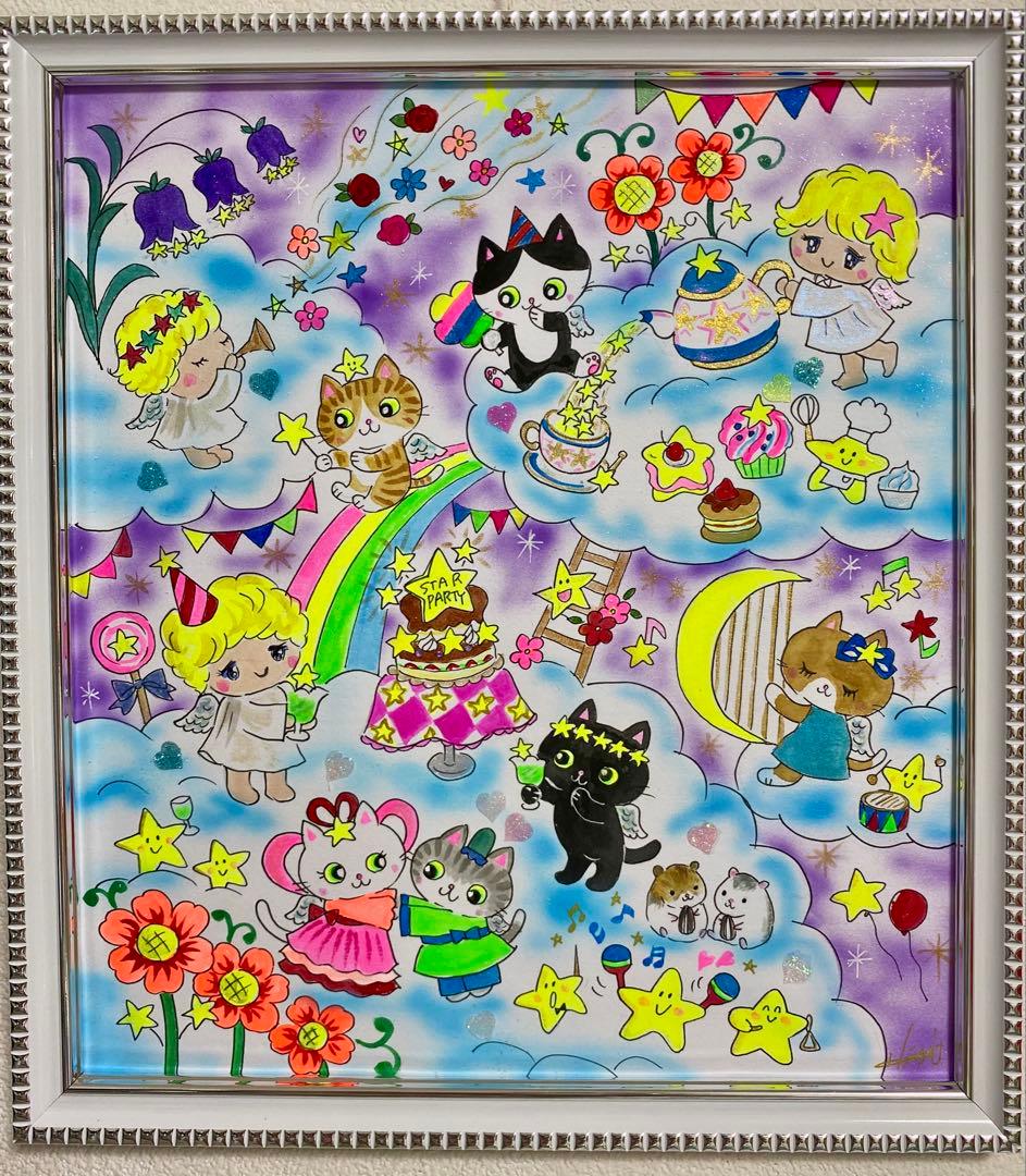 黒猫ミー雲の上シリーズ絵画２点