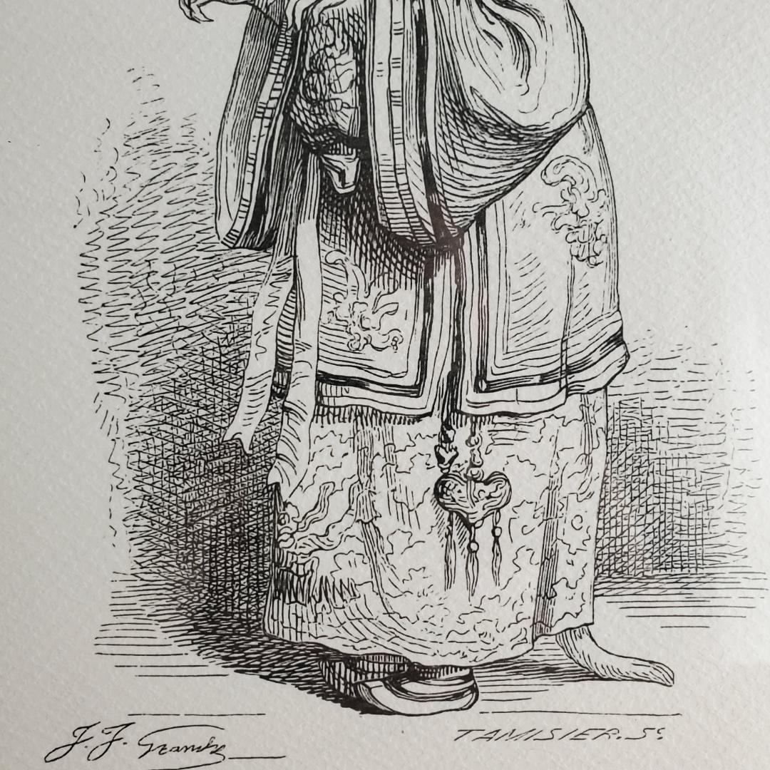 J.J. Grandville 動物たちの私生活・公生活の情景 額装 中国 猫