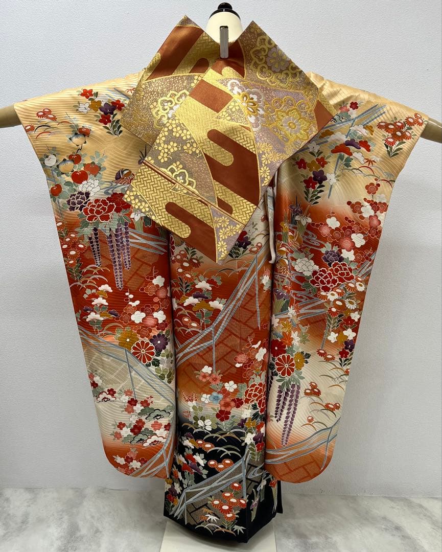 振り袖　フルセット　別誂長襦袢　金彩加工　刺繍入り　振り柄有　川島袋帯　　691