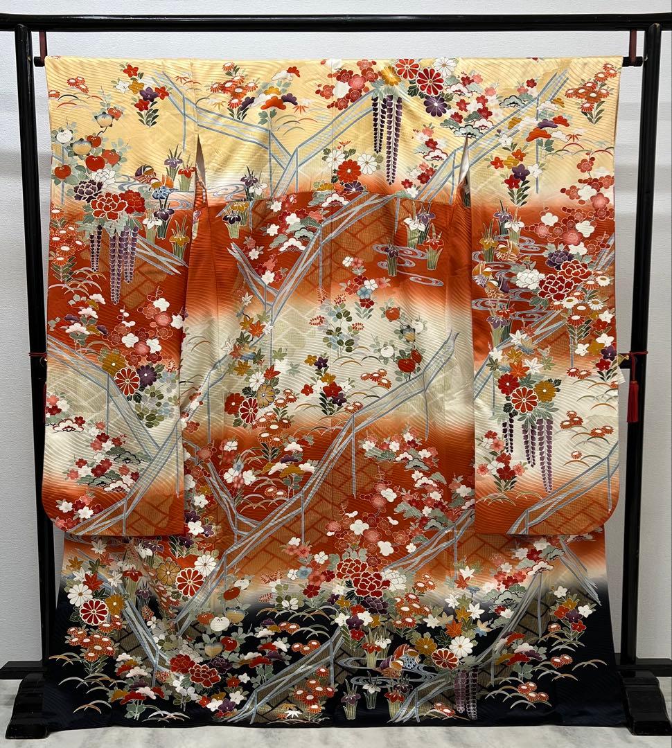 振り袖　フルセット　別誂長襦袢　金彩加工　刺繍入り　振り柄有　川島袋帯　　691