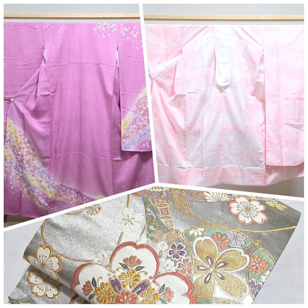 F5 京都きもの友禅 桜 金彩 金駒刺繍 正絹 成人式 振袖・襦袢・袋帯セット