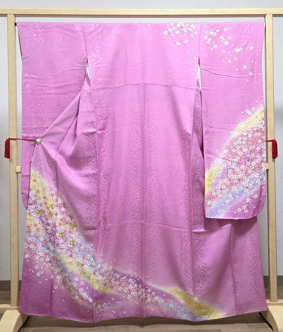 F5 京都きもの友禅 桜 金彩 金駒刺繍 正絹 成人式 振袖・襦袢・袋帯セット