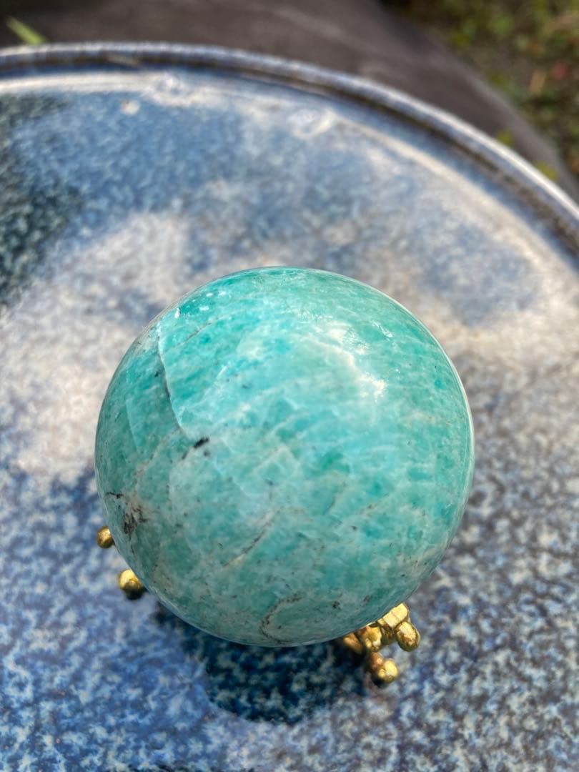 美しい天河石（アマゾナイト）のオブジェ 透き通る青緑の惑星のようなパワーストーン