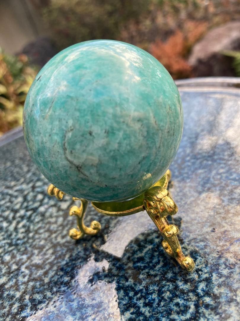 美しい天河石（アマゾナイト）のオブジェ 透き通る青緑の惑星のようなパワーストーン
