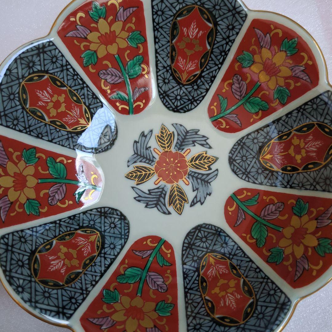 波佐見焼　林九郎窯　十方割花地紋　小鉢揃　5枚　菊割鉢　輪花鉢　金彩　古伊万里