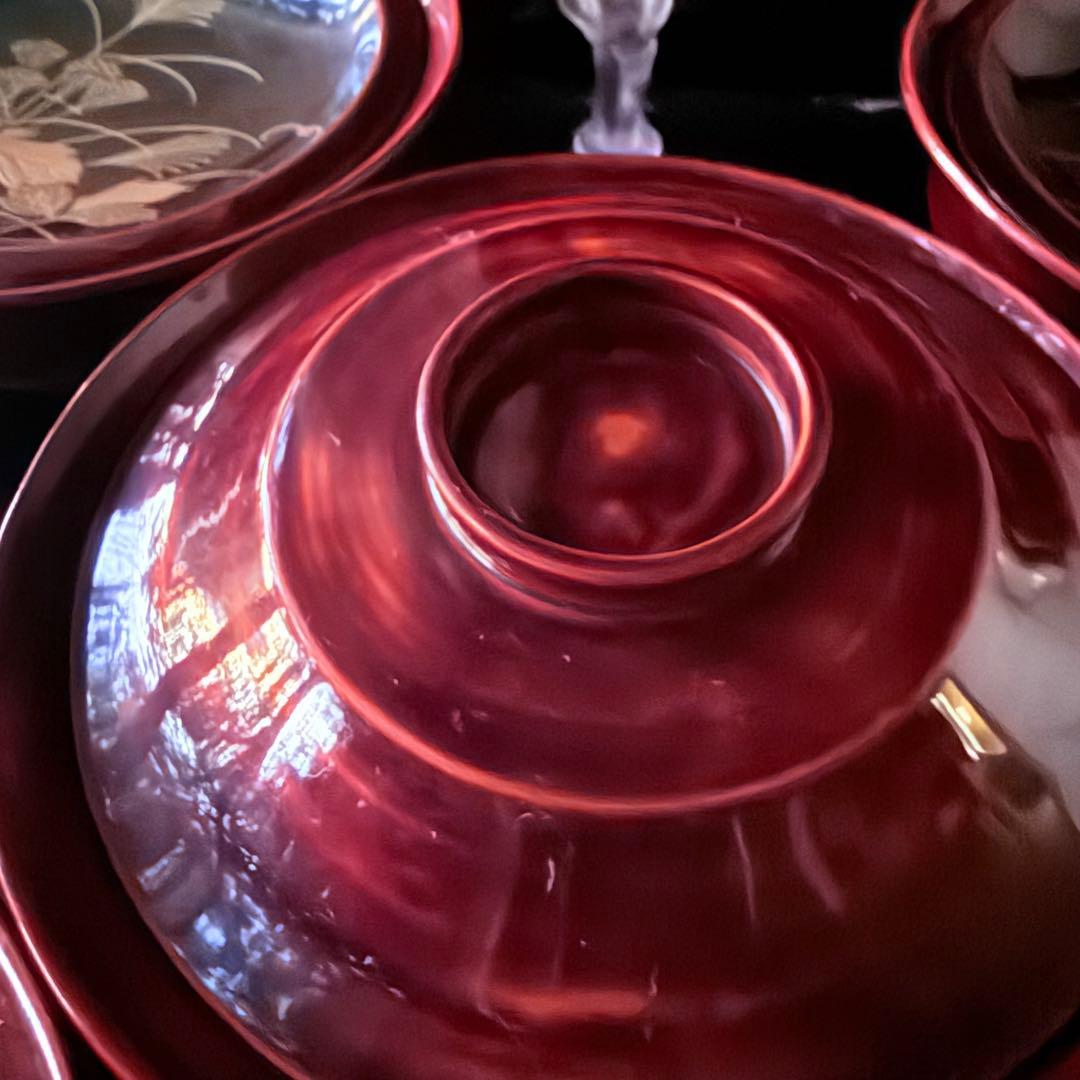 2224様感謝‼️感謝価格‼️超絶JAPAN蒔絵あけぼの❌黒 秋草蒔絵　茶懐石椀5客