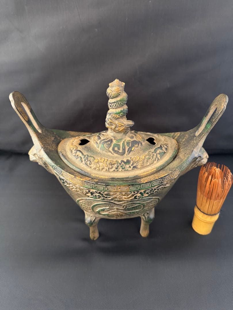 香炉 四神獣 元宝　金属　彫刻 置物 開運 風水 骨董 インテリア　アンティーク