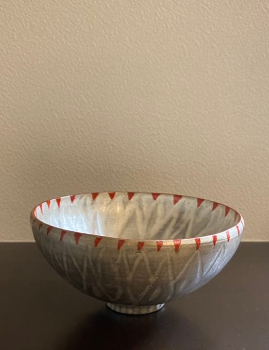 林みちよ　紅縁銀彩花碗　高台紅花　旅茶碗　小服茶碗　ティーカップ　茶道