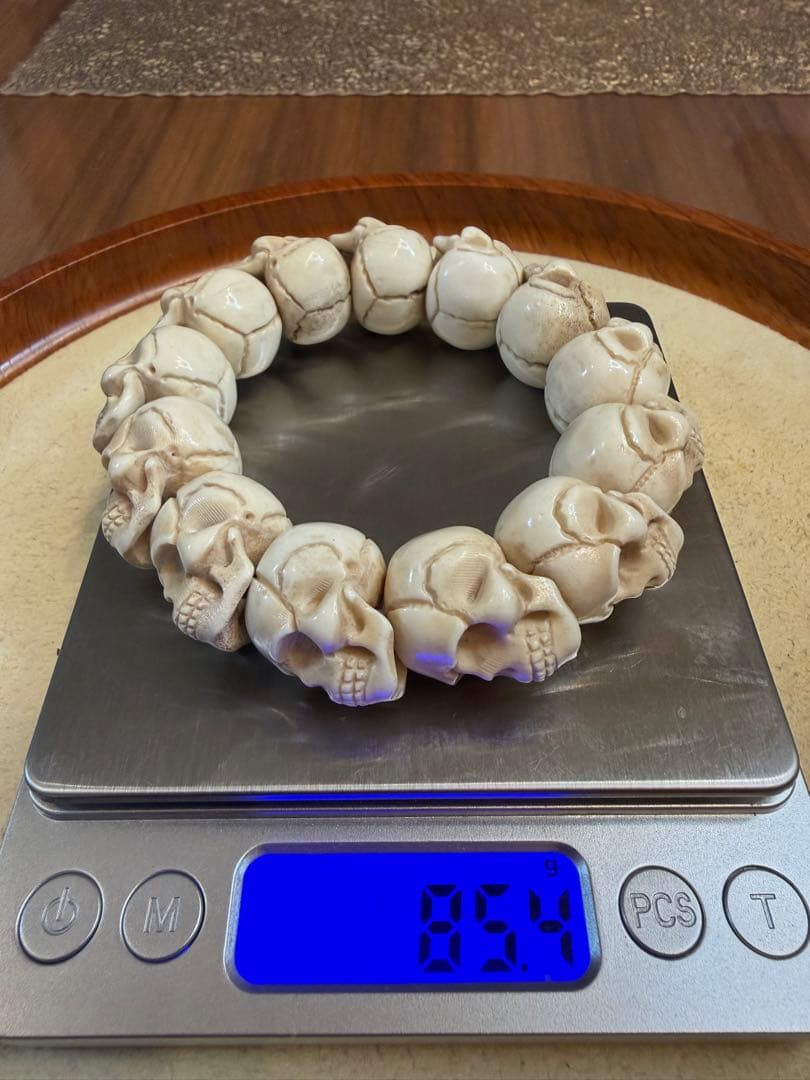 V-1077高品質　天然鹿の角　根付　手彫り　髑髏　ドクロ　ブレスレット　魔除け