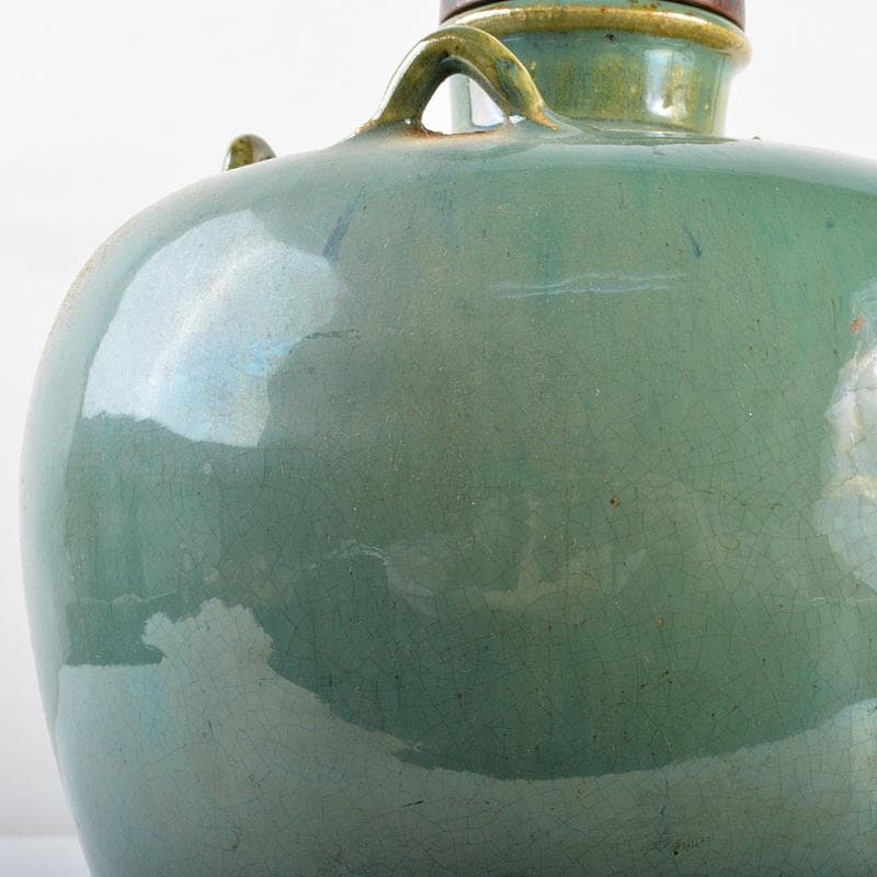 富山県古陶磁器　小杉焼　青磁　四耳壷　唐木蓋付　C　R5629